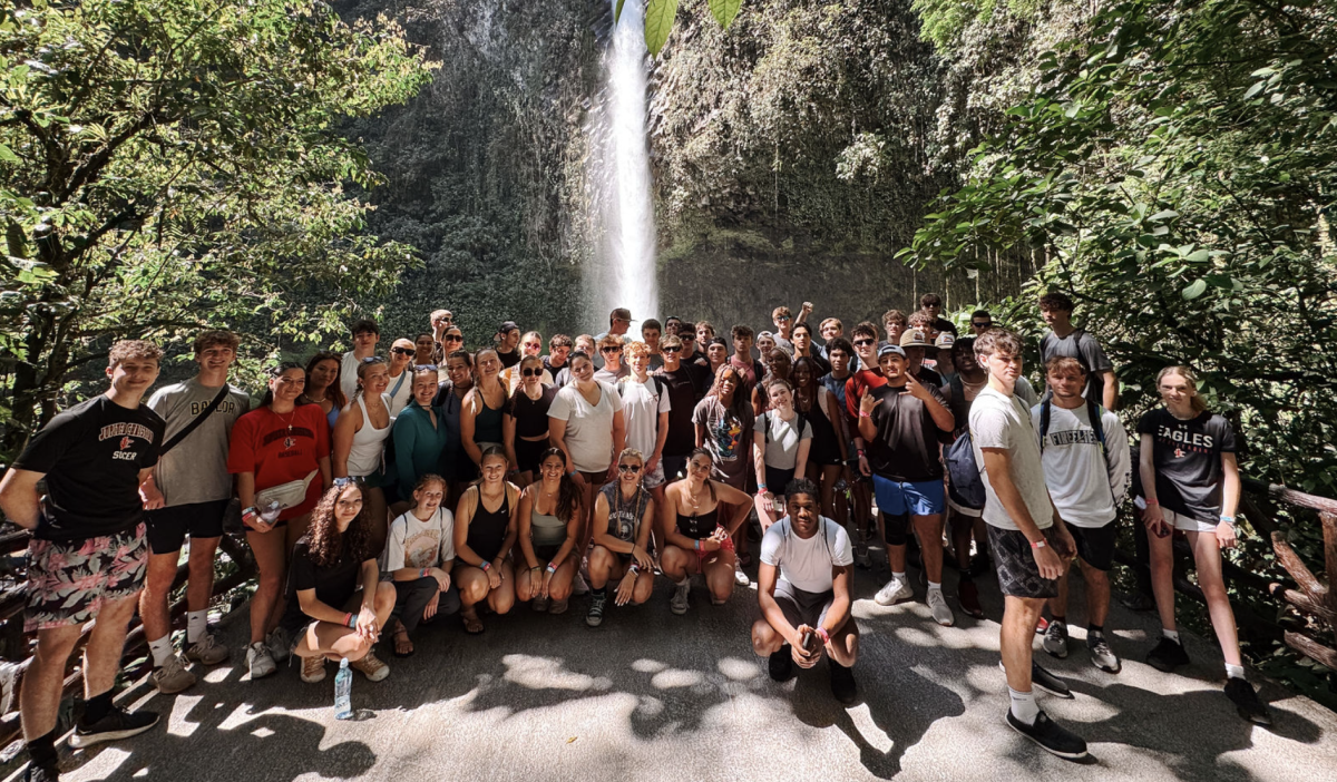 The Senior Class 2025 at the waterfall in Costa Rica